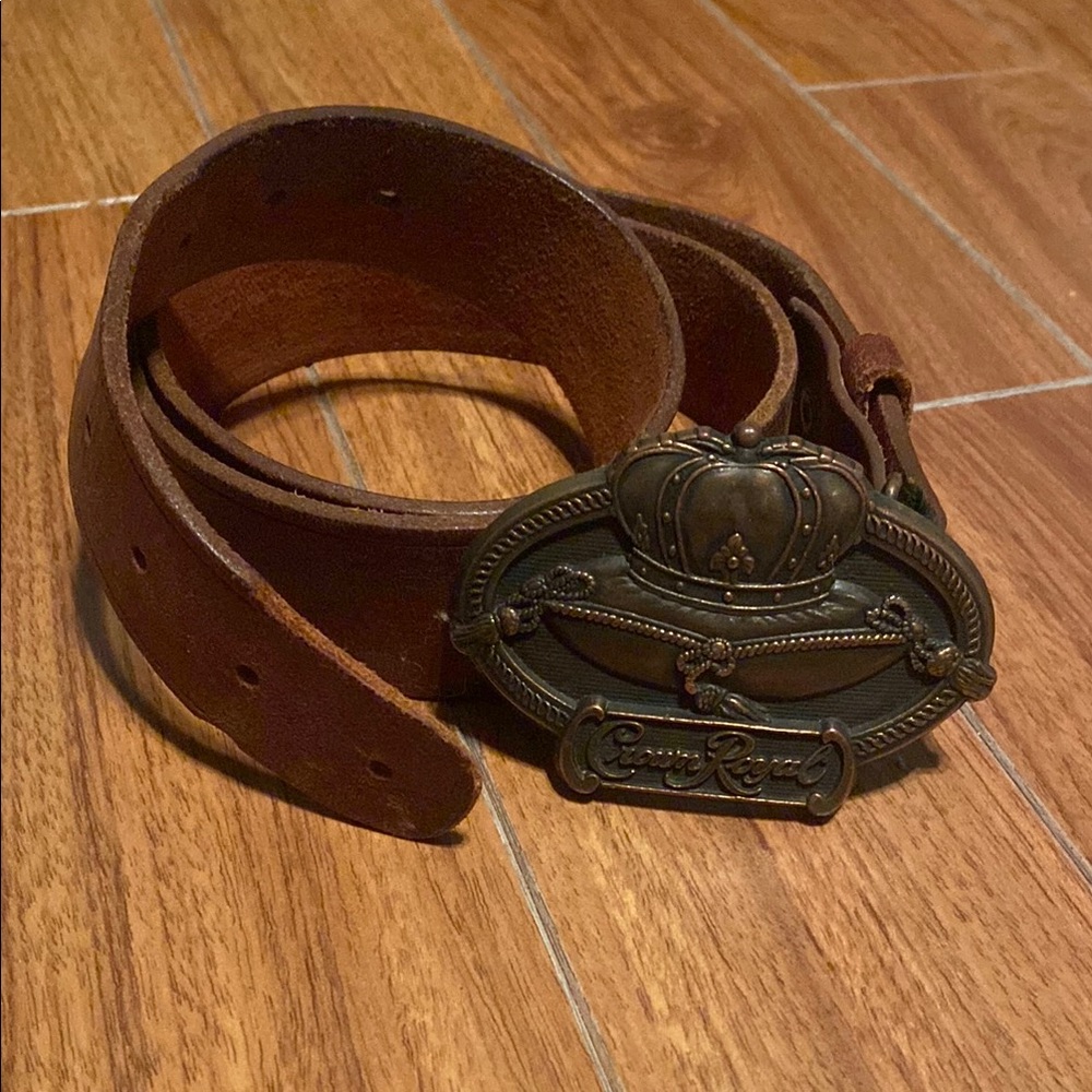 Crown Royal Brown Leather Belt with Brass Buckle
